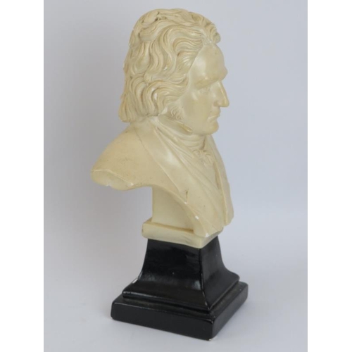 88 - A painted plaster bust of Ludwig van Beethoven, early/mid 20th century. 28.5 cm height. 
Condition r... 