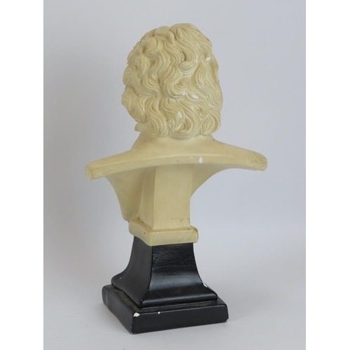 88 - A painted plaster bust of Ludwig van Beethoven, early/mid 20th century. 28.5 cm height. 
Condition r... 