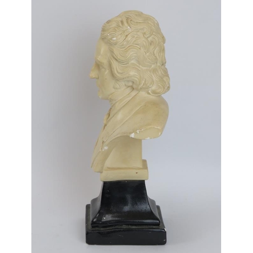 88 - A painted plaster bust of Ludwig van Beethoven, early/mid 20th century. 28.5 cm height. 
Condition r... 