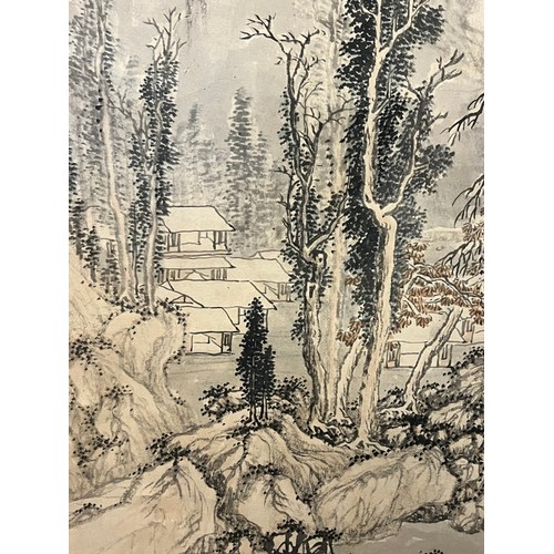 56 - A Chinese mountain landscape scene, after Qian Du (circa 1763 - 1844). Watercolour, inscribed with a... 