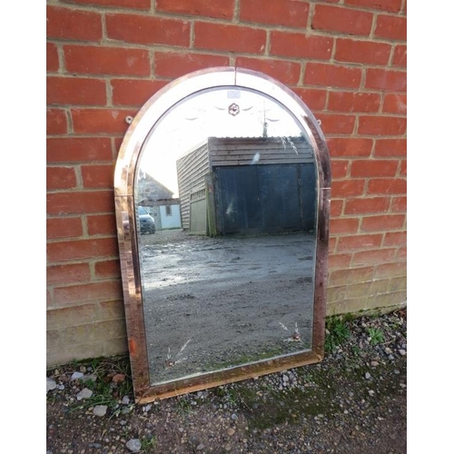 762 - An Art Deco Period arched wall mirror, the bevelled plate with etched wheatsheaf decoration, within ... 