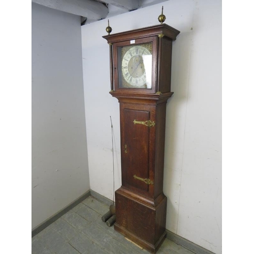 787 - An 18th century oak 8-day longcase clock, by W. Turner of Wisbech, having brass ball finials and mou... 