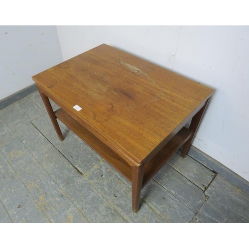 792 - A mid-century teak two-tier coffee table by France & Son, with blind drawer to one side, on tapered ... 