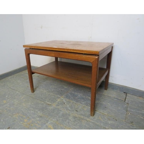 792 - A mid-century teak two-tier coffee table by France & Son, with blind drawer to one side, on tapered ... 