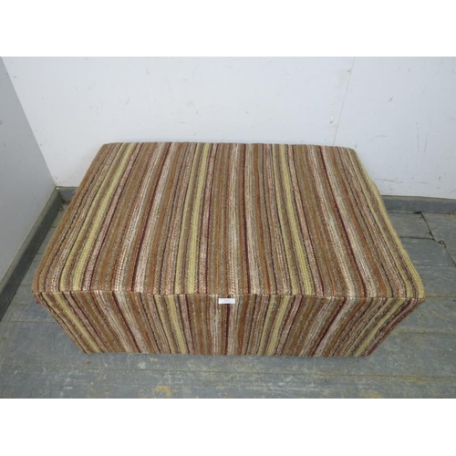 805 - A contemporary rectangular ottoman, covered in multi-coloured Himalayan style striped material. 
H36... 