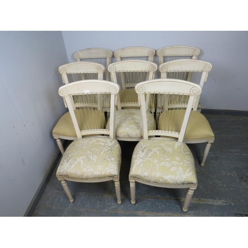 812 - A set of eight antique style dining chairs by William MacLean, with seats upholstered in Jim Thompso... 