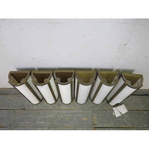 835 - A set of six contemporary brass wall lights by Ralph Lauren, three with glass shades, three with pla... 