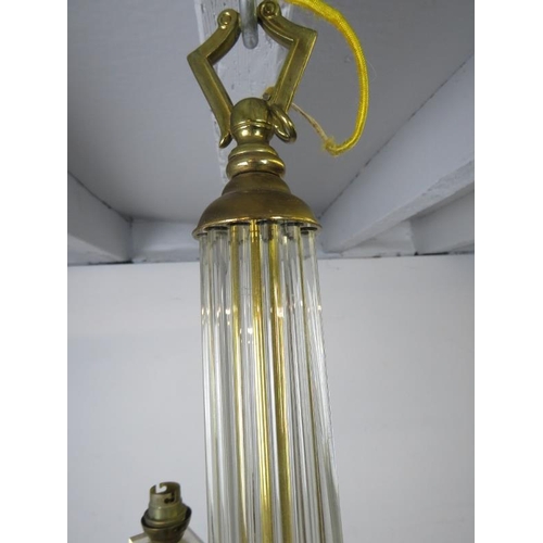 840 - An Art Deco Period brass, glass rod and Lucite four branch pendant light fitting.
H44cm W42cm D42cm ... 