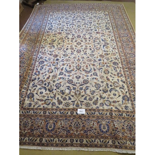 861 - Central Persian Kashan carpet, foliage pattern on cream ground with wide borders. 360cm x 360cm appr... 