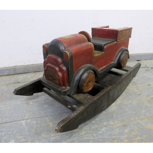 755 - A hardwood child’s rocking toy modelled as a vintage pick-up truck. H42cm W87cm D40cm approx.
Condit... 