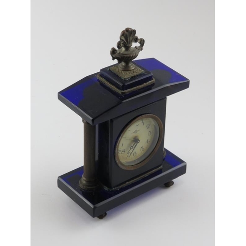 10 - A cobalt blue glass and brass mounted clock by Seikosha (Seiko), early 20th century. 19.5 cm height.... 