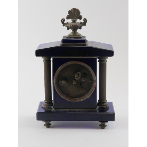 10 - A cobalt blue glass and brass mounted clock by Seikosha (Seiko), early 20th century. 19.5 cm height.... 