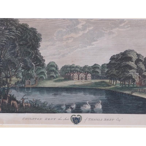 109 - A hand coloured 18th Century engraving of Chilston Park, Kent, seat of Thomas Best.  Signed Godfrey.... 