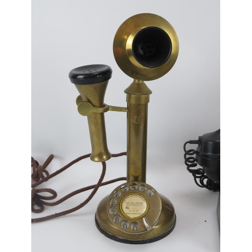 116 - Two vintage style telephones including a brass candlestick version and a black GPO 312F Model. (2 it... 