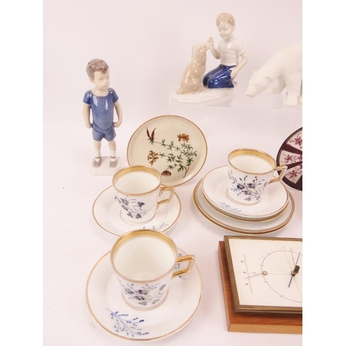 125 - A collection of mainly Danish ceramics including figures, cups and saucers and a desk barometer. (Qt... 