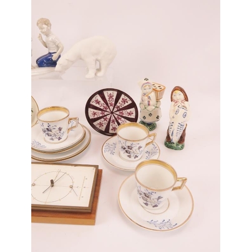 125 - A collection of mainly Danish ceramics including figures, cups and saucers and a desk barometer. (Qt... 