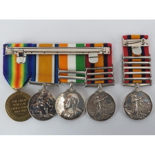 189 - A group of four British South African and WWI medals and an associated Queen’s South Africa 1899-190... 