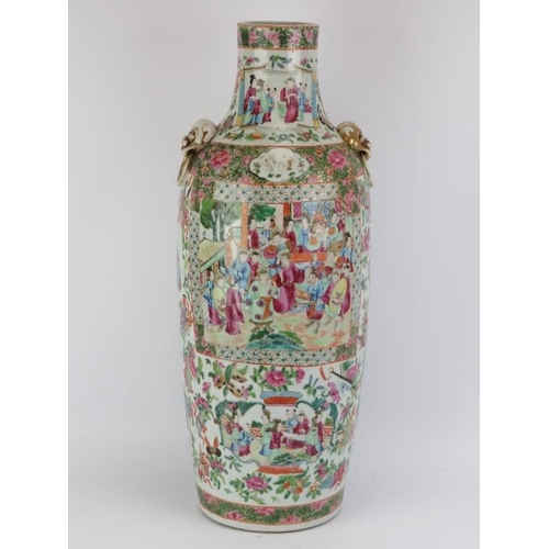 197 - A large Chinese Famille Rose Mandarin overglazed enamel decorated porcelain vase, 19th century. With... 