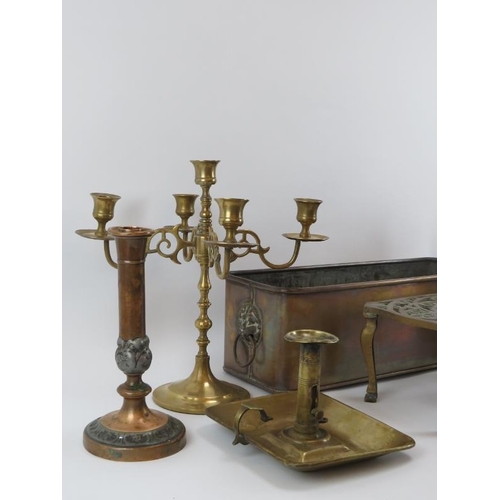 232 - A group of brass and copper wares and a bakelite bell, 19th/20th century. Notable items included a p... 