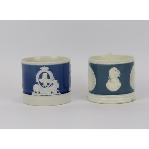 236 - Two rare English Princess Charlotte blue and white   mugs, early 19th century. Comprising a mug comm... 