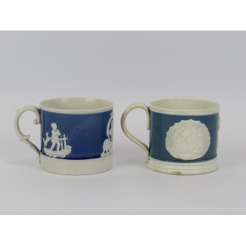 236 - Two rare English Princess Charlotte blue and white   mugs, early 19th century. Comprising a mug comm... 