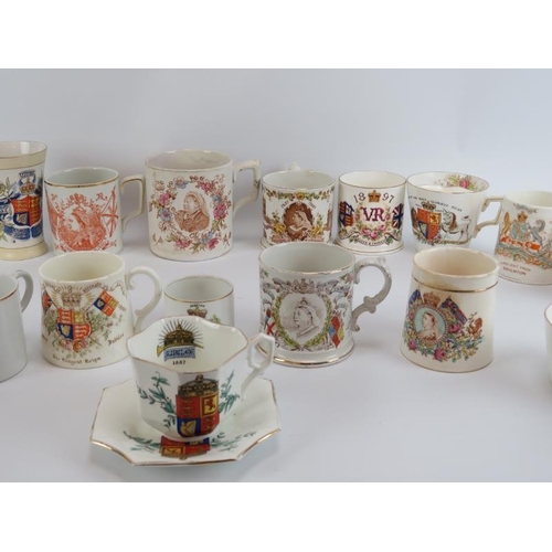 240 - Twenty one Queen Victoria commemorative Royal Memorabilia ceramic wares. Comprising seventeen mugs a... 