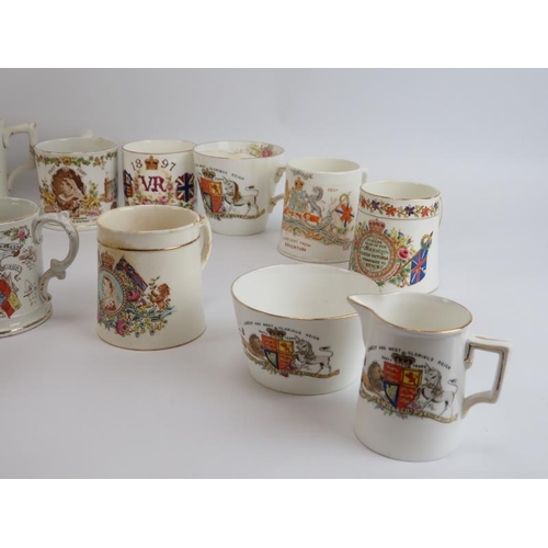 240 - Twenty one Queen Victoria commemorative Royal Memorabilia ceramic wares. Comprising seventeen mugs a... 