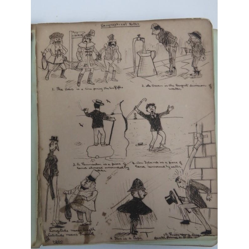 245 - A sketch book album with watercolour and pen/ink drawings, studies and cartoons, late 19th/early 20t... 