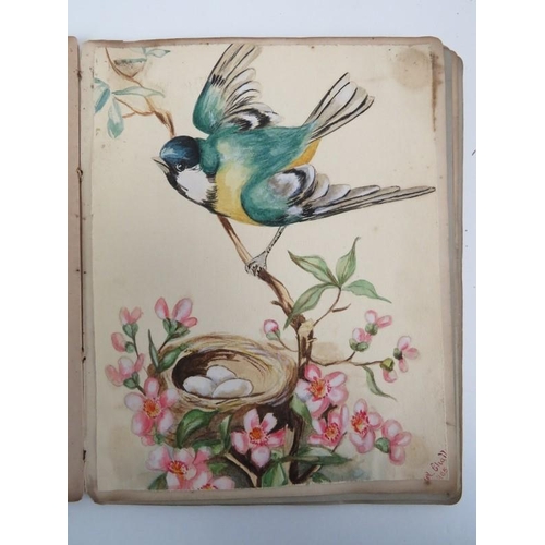 245 - A sketch book album with watercolour and pen/ink drawings, studies and cartoons, late 19th/early 20t... 