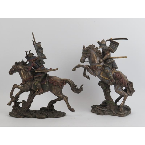 265 - Two large Bronze Art Gallery figures of Japanese Samurai warriors on horseback. Bronzed with hand pa... 