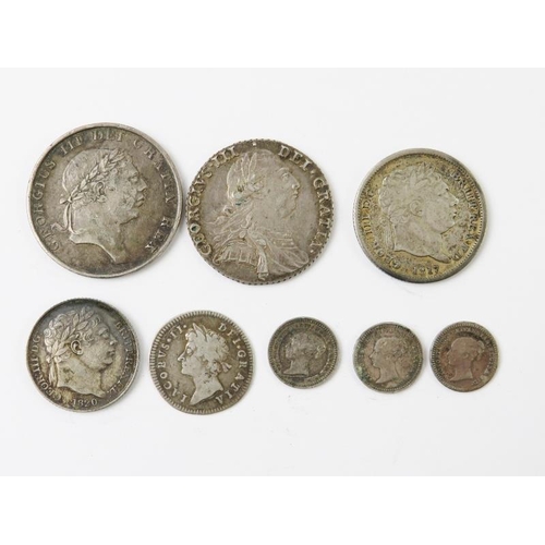 290 - Mixed British silver coinage, 17th-19th century, James II - Victoria, including a 1686 threepence, 1... 