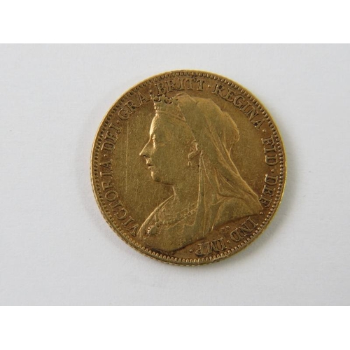 292 - A Queen Victoria gold sovereign coin, 1899, veiled head. Approx 8.0 grams