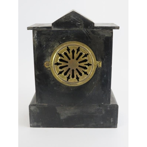 32 - A black slate and marble mantel clock by Ansonia Clock Company, New York, late 19th/early 20th centu... 