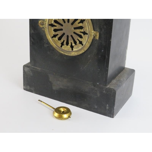 32 - A black slate and marble mantel clock by Ansonia Clock Company, New York, late 19th/early 20th centu... 