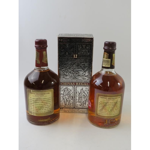 334 - 2 bottles of Chivas Regal Scotch whisky, one boxed, 1970s bottlings, 26 2/3 fl oz, 75 proof. (2)