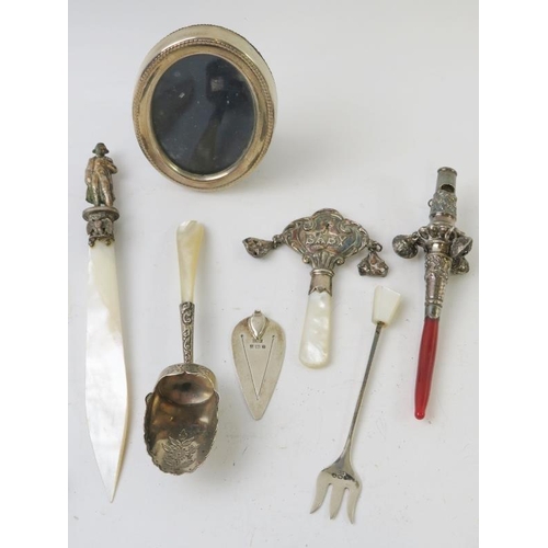 373 - A mixed lot of silver and other collectables including a Napoleon paper knife with Stanhope viewer, ... 