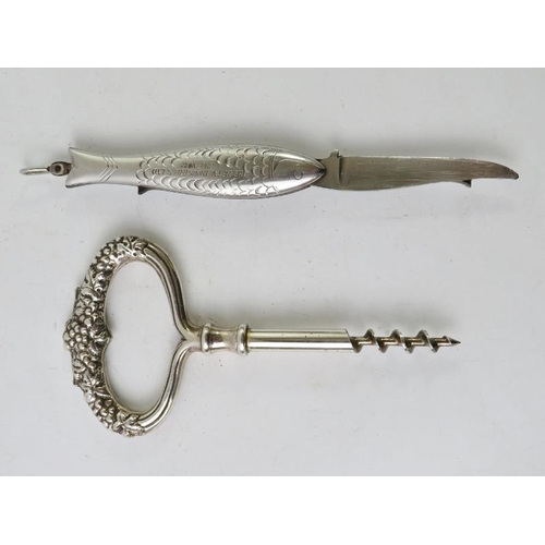 375 - An ornate silver handled corkscrew of grape and vine form, hallmarked for Birmingham 1990, maker Phi... 