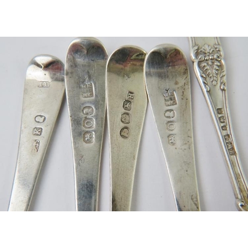 376 - Four Georgian silver teaspoons and three ornate early 2oth century teaspoons.  Various hallmarks and... 