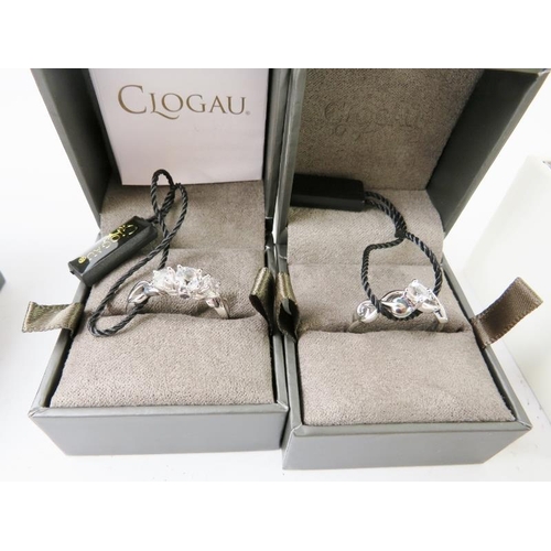 420 - Seven Welsh Clogau silver fashion rings, all fully hallmarked and in original packaging. Mostly bran... 