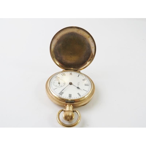 474 - WALTHAM USA a gold plated keyless wind hunter pocket watch with sub-dial, Dennison Star case numbere... 