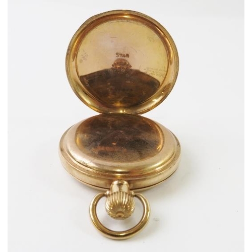 474 - WALTHAM USA a gold plated keyless wind hunter pocket watch with sub-dial, Dennison Star case numbere... 