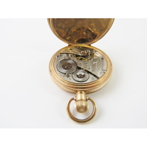 474 - WALTHAM USA a gold plated keyless wind hunter pocket watch with sub-dial, Dennison Star case numbere... 