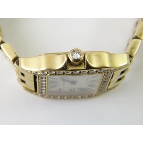 485 - Cartier - A lady’s 18ct gold and diamond Santos Demoiselle quartz bracelet watch, c.2009, model 2699... 