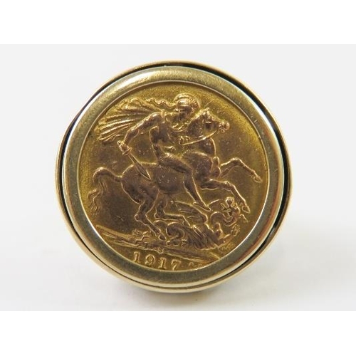 486 - A 9ct yellow gold ring set with a 1917 full sovereign, 13.6gms gross approx.
Condition report: Size ... 