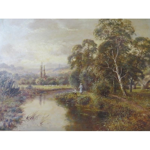 516 - Henry Cooper 1906 - 
A pair of framed oils on canvas river landscape scenes, with cattle watering an... 