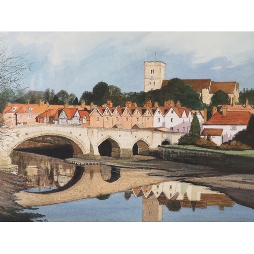 522 - Brian Lewis (1947) framed and glazed watercolour of Aylesford Bridge 1990. Signed in pencil lower ri... 