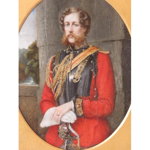 527 - A superb 19th Century framed and glazed portrait study of a military gentleman in an oval frame with... 