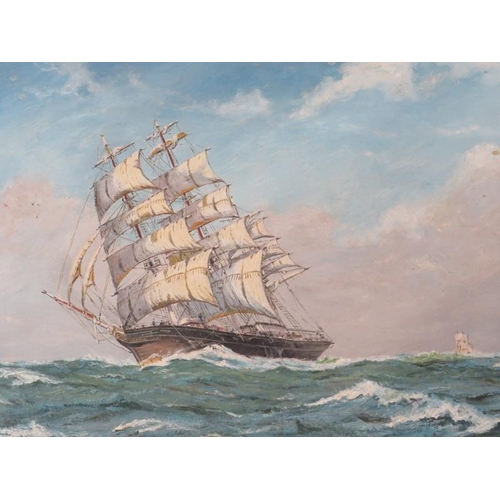 560 - John Terry 1880-1934, early 20th Century oil on board 'Cutty Sark in Full Sail' (Cutty Sark now dry ... 