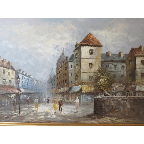 561 - Burnett, Caroline 1877-1950 mid 20th Century framed oil on canvas, French street scene. Signed Burne... 