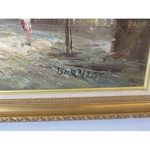 562 - Burnett, Caroline 1877-1950 mid 20th Century framed oil on canvas. French street scene. Signed Burne... 